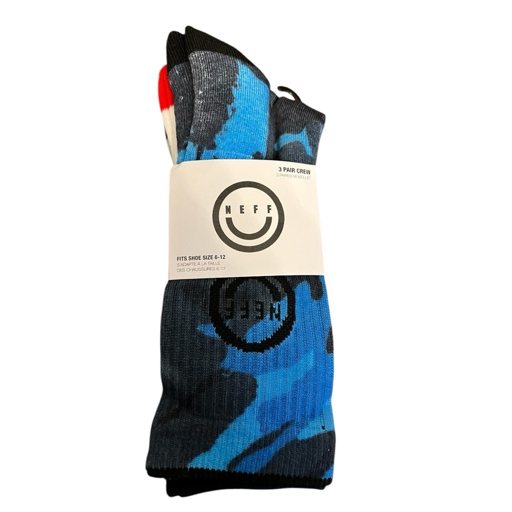 Neff Socks Unisex Crew Socks 6-12 Blue Pack of 3 Socks NWT